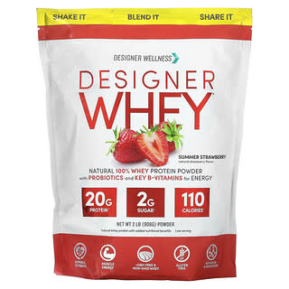 Designer Wellness, Designer Whey，100%純天然乳清蛋白，夏日草莓，2磅（908克）