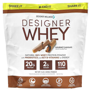 Designer Wellness, Designer Whey, naturalne 100% białko serwatkowe w proszku, Gourmet Chocolate, 1,82 kg