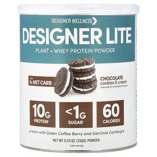 Designer Wellness, Lite Protein, низкокалорийный натуральный протеин, шоколадное печенье со сливками, 9,03 унц. (256 г)