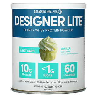 Designer Wellness, Designer Lite, pianta e proteine del siero di latte in polvere, cupcake alla vaniglia, 256 g