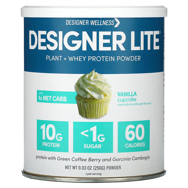 Designer Wellness, Lite Protein，低卡路里天然蛋白質，香草蛋糕，9.03盎司（256克）