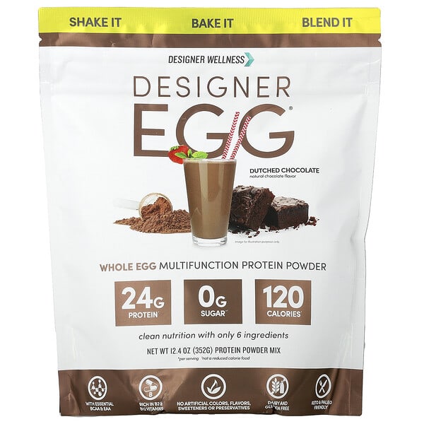 Designer Wellness, Designer Egg®, многофункционален протеин на прах от цели яйца, холандски шоколад, 12,4 унции (352 g)