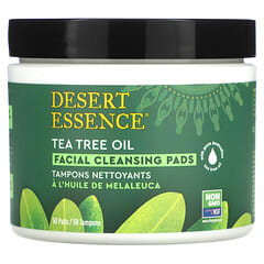 Desert Essence, แผ่นเช็ดทำความสะอาดผิวหน้า กลิ่นทีทรีออยล์ บรรจุ 50 แผ่น
