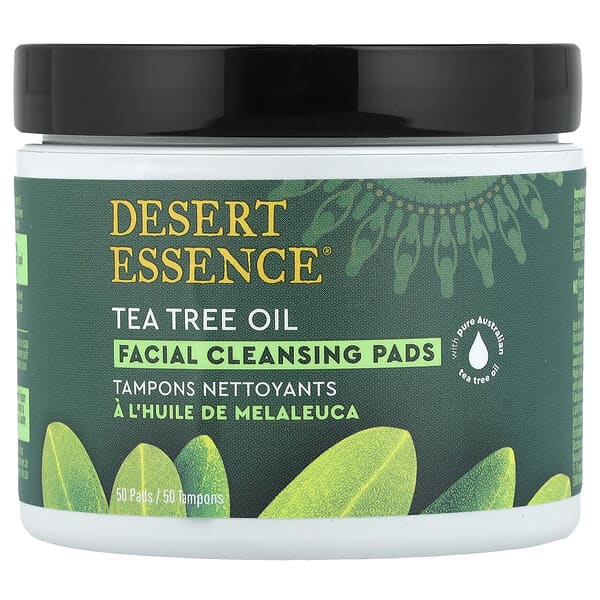 Desert Essence, Płatki oczyszczające do twarzy, olejek z drzewa herbacianego, 50 wacików