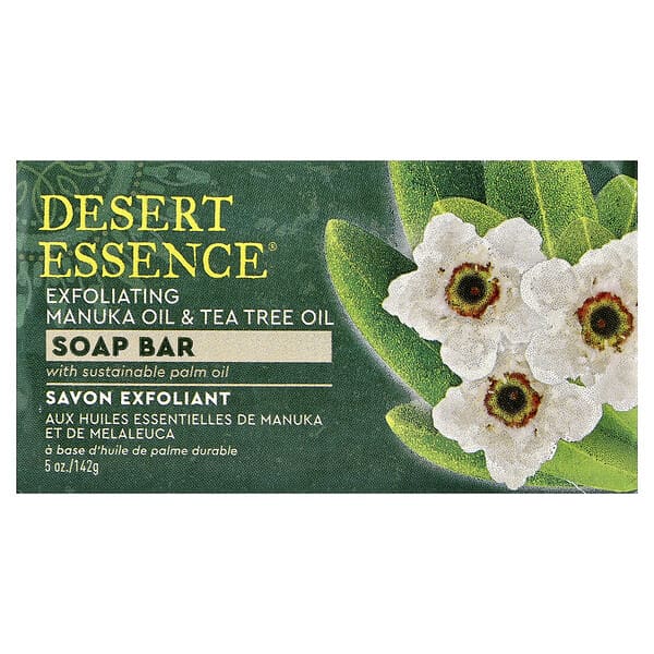 Desert Essence, 각질 제거 마누카 오일 및 티트리 오일 비누 바, 142g(5oz)