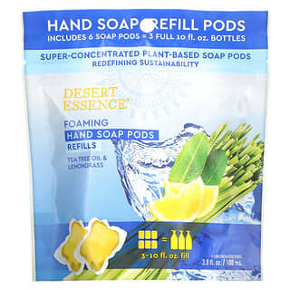 Desert Essence, Foaming Hand Soap Pods, Refills, Tea Tree Oil & Lemongrass, 6 Concentrated Pods, 3.8 fl oz (108 ml)