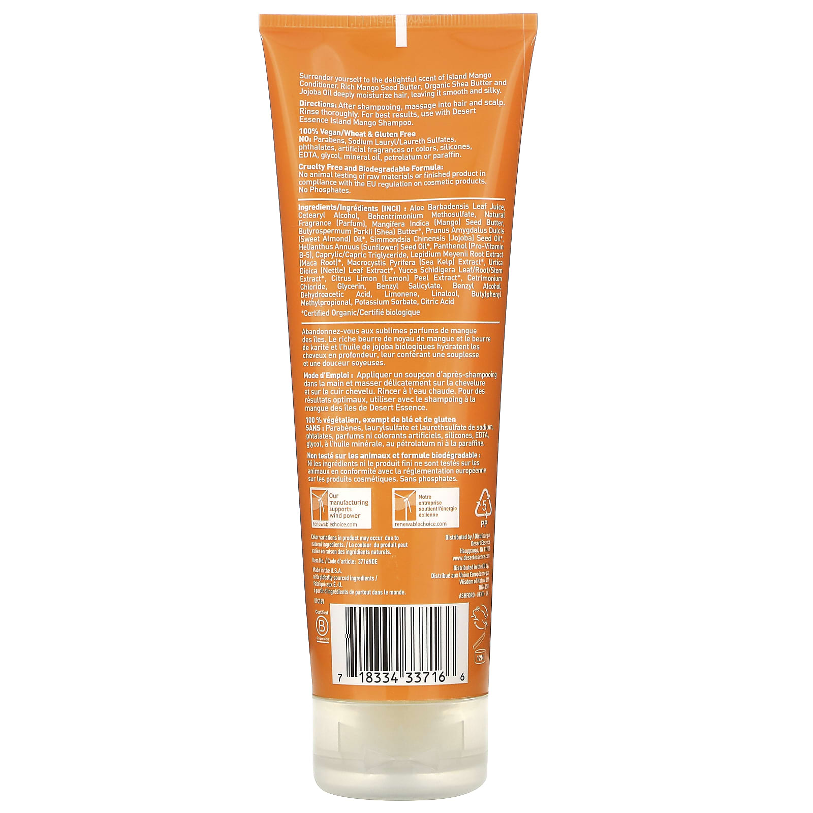 Desert Essence Island Mango Conditioner – 240 Ml, Mit Bio-Shea- & Mandelöl, Für Geschmeidiges Haar
