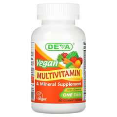 Deva, Suplemento multivitamínico y multimineral apto para veganos, Un comprimido diario, 90 comprimidos recubiertos