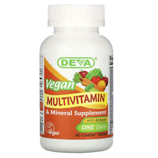 Deva, ヴィーガンマルチビタミン＆ミネラルサプリメント、1日1粒を目安、コーティングタブレット90粒