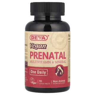 Deva, Suplemento multivitamínico y mineral prenatal vegano, Una ingesta por día, 90 comprimidos recubiertos