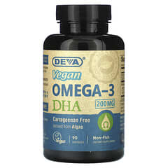Deva, DHA de Ômega-3 Vegana, 90 Cápsulas Softgel Veganas