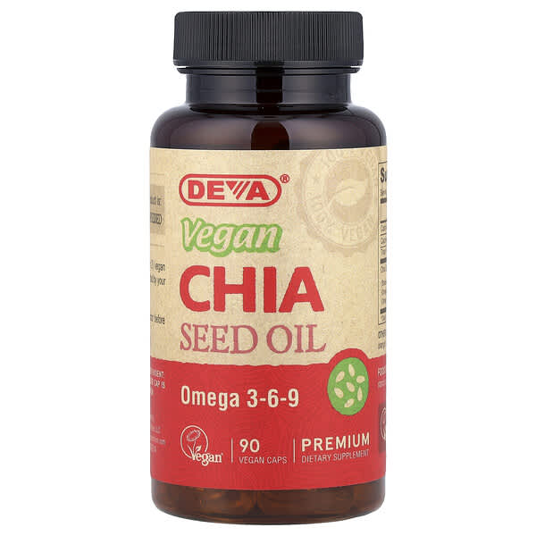 Deva Premium Vegan Chia Seed Oil, 90 Vegan Caps (500 mg per Capsule)
