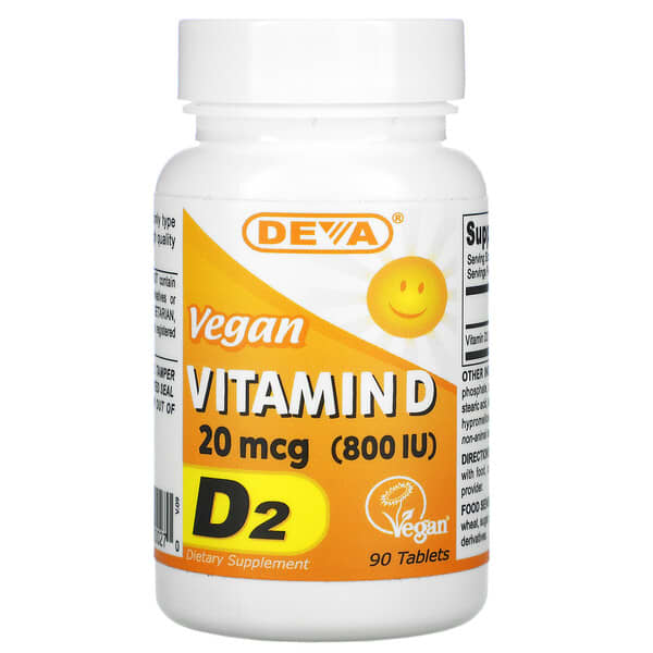 Deva‏, Vegan Vitamin D, D2, 20 mcg (800 IU), 90 Tablets