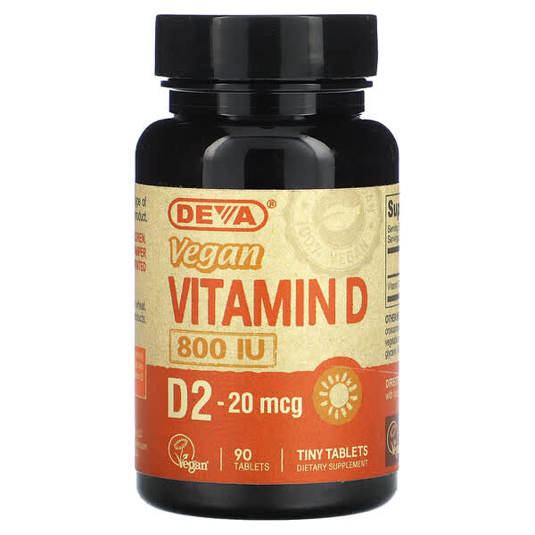 Deva, Vitamina D, D2 vegana, 20 mcg (800 UI), 90 comprimidos