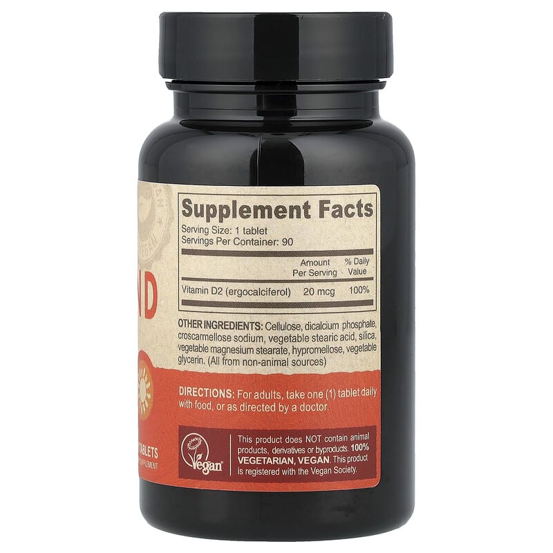 Vegan Vitamin D2, 20 mcg (800 IU), 90 Tablets