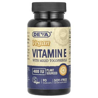 Deva, Веганский витамин E со смешанными токоферолами, 400 МЕ, 90 веганских капсул