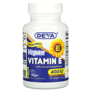 Deva, Vitamina E vegana con tocoferoles mixtos, Sin soya, 400 UI, 90 cápsulas veganas