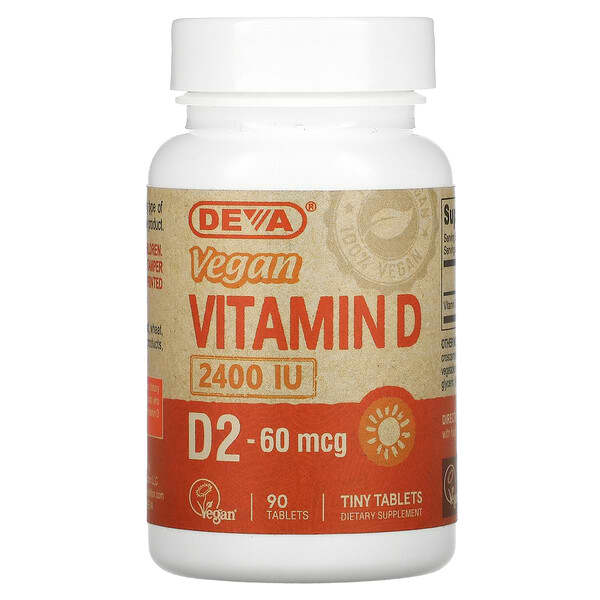 Deva (ديفا)‏, فيتامين د نباتي صرف، د2، 60 مكجم (2,400 وحدة دولية)، 90 قرصًا