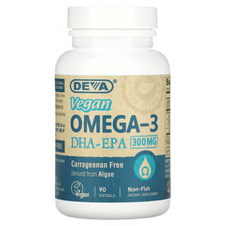 Deva, Vegano, Ômega-3, DHA-EPA, 300 mg, 90 Cápsulas Softgel Veganas