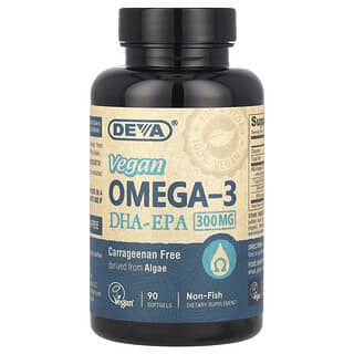 Deva, ヴィーガン・オメガ-3、DHA-EPA、300 mg、ソフトジェル90個