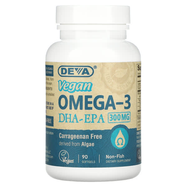 Deva, ヴィーガン・オメガ-3、DHA-EPA、300 mg、ソフトジェル90個