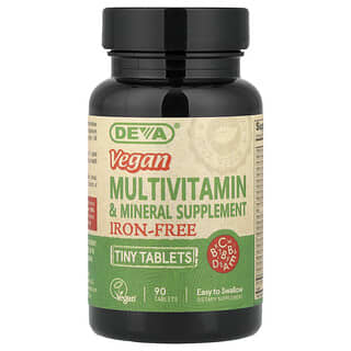 Deva, Veganskt multivitamin- och mineraltillskott, järnfritt, 90 tabletter