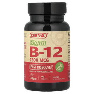 Deva, Vegánsky vitamín B12, rýchlo rozpustný, 2 500 mcg, 90 tabliet
