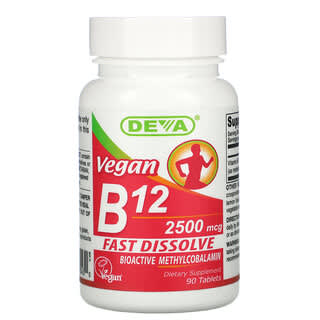 Deva, Vitamine B12 végétarienne, dissolution rapide, 2500 µg, 90 comprimés