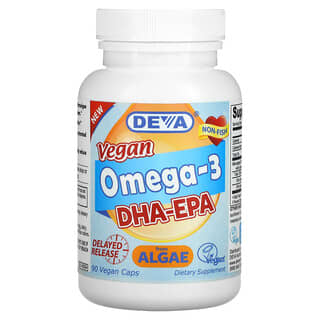Deva, Omega-3 DHA-EPA vegano, Liberación retardada, 90 cápsulas veganas