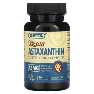Deva, Веганский астаксантин и суперкаротиноид, 12 мг, 30 веганских капсул
