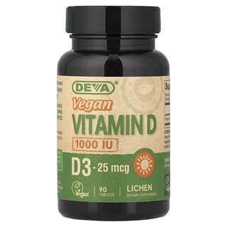 Deva, Vitamina D3 Vegana, 25 mcg (1.000 UI), 90 Comprimidos