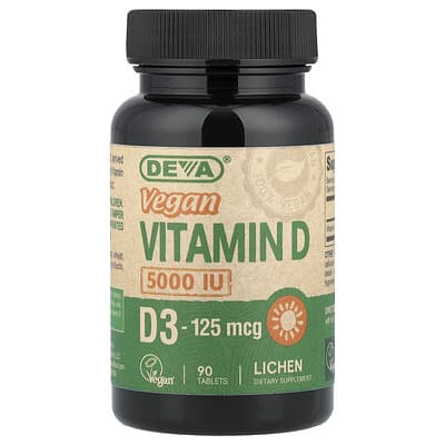 Deva, Vegan Vitamin D3, 125 mcg (5,000 IU), 90 Tablets