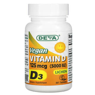 Deva, Vegan Vitamin D, D3, 125 mcg (5,000 IU), 90 Tablets