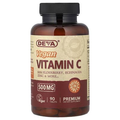 Deva, Vegan Vitamin C with Elderberry, Echinacea, Zinc, 90 Tablets