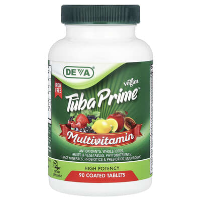 Deva, Vegan Tuba Prime™, Multivitamin, Iron-Free, High Strength, 90 Coated Tablets