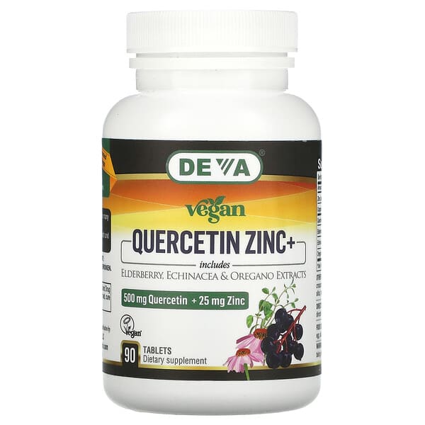 Deva, Vegan Quercetin, 500 mg, Zinc+, 25 mg, 90 Tablets