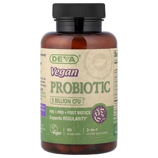 Deva, 3-in-1 Vegan Probiotic, 5 Billion CFU, 90 Vegan Caps