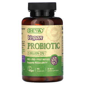 Deva, 3-in-1 Vegan Probiotic, 5 Billion CFU, 90 Vegan Caps'