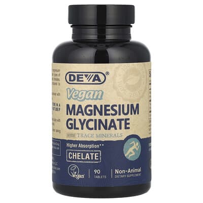 Deva, Vegan Magnesium Glycinate with Trace Minerals, 90 Tablets