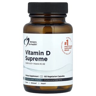 Designs For Health, Vitamina D suprema, Vitamina D3 más vitamina K1 y vitamina K2, 60 cápsulas vegetales