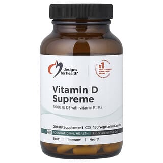 Designs For Health, Vitamin D Supreme with Vitamin K1 and K2, 180 Vegetarian Capsules