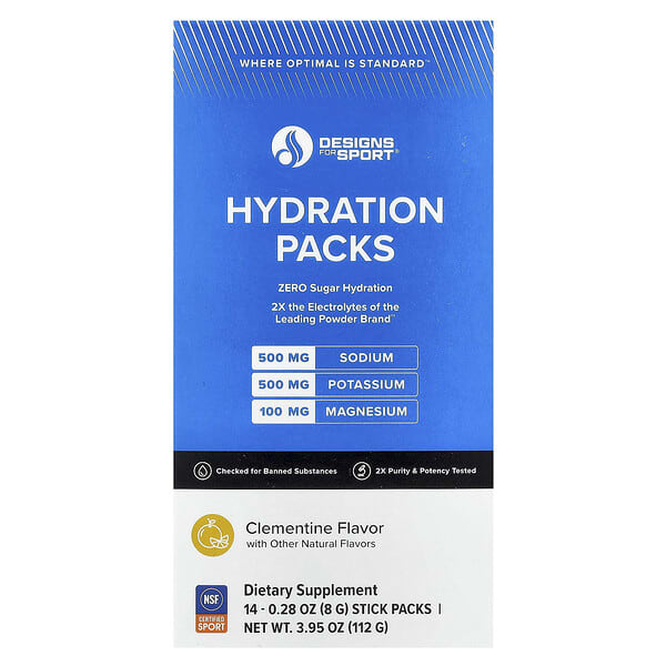 Designs For Sport®, Hydration Packs, Clementine, 14 Stick Packs, 0.28 oz (8 g) Each