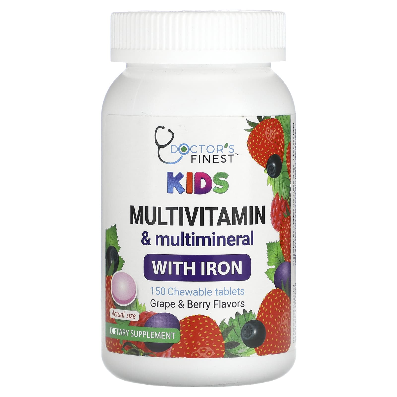 Doctor&amp;#39;s Finest, Kids Multivitamin &amp; Multimineral with Iron, Grape ...