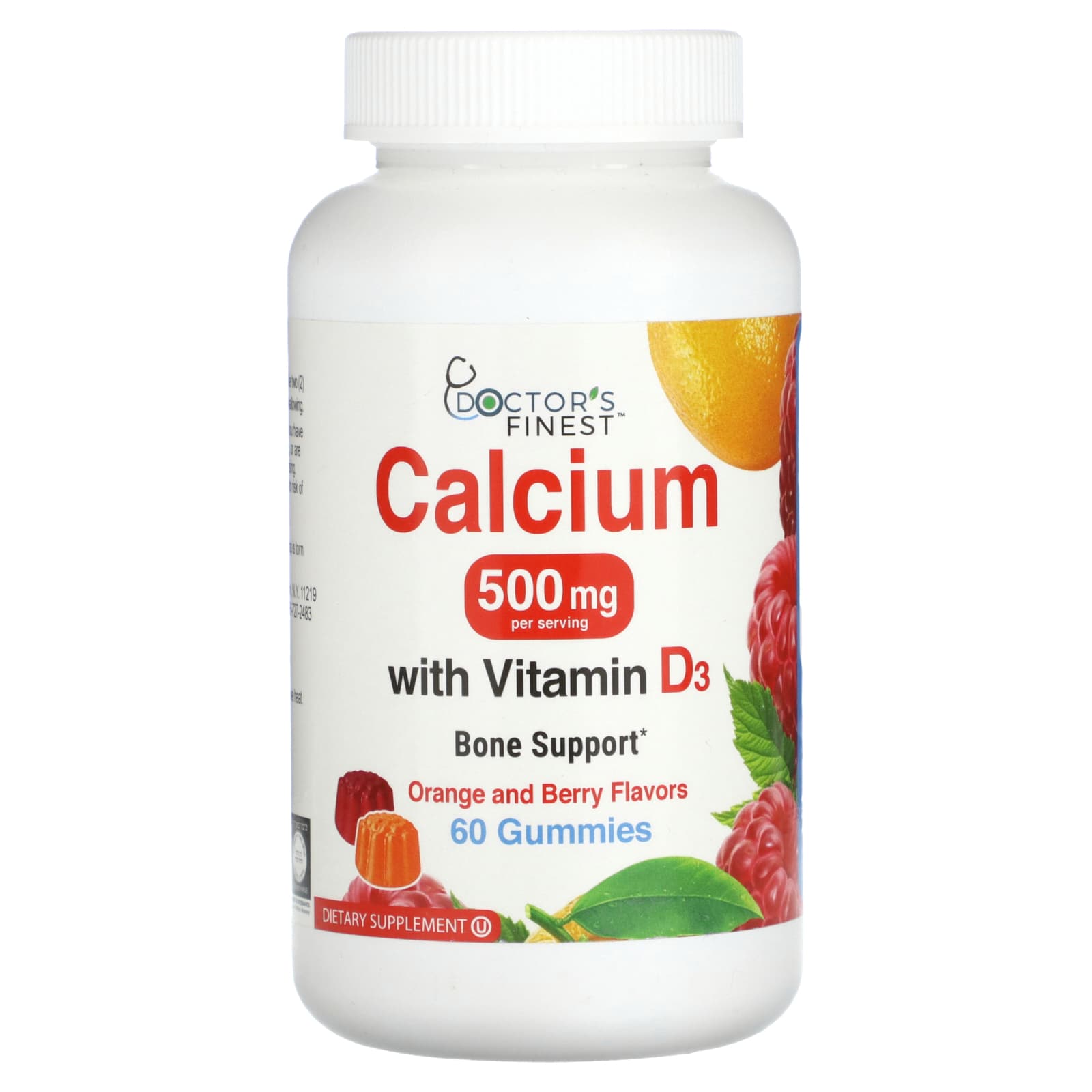 Doctor's Finest, Calcium with Vitamin D3, Orange and Berry, 500 mg , 60