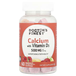 Doctor's Finest, Calcium with Vitamin D3 Gummies, Raspberry & Orange, 60 Gummies