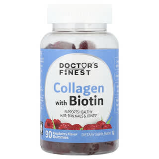 Doctor's Finest, Collagen With Biotin Gummies, Fruchtgummis mit Kollagen mit Biotin, Himbeere, 90 Fruchtgummis