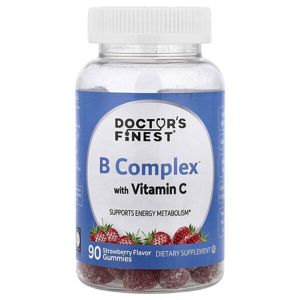 Doctor's Finest, B Complex with Vitamin C Gummies, B-Komplex mit Vitamin C-Fruchtgummis, Erdbeere, 90 Fruchtgummis