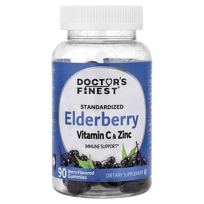 Doctor's Finest, Standardized Elderberry, Vitamin C & Zinc, Berry Flavor, 90 Gummies
