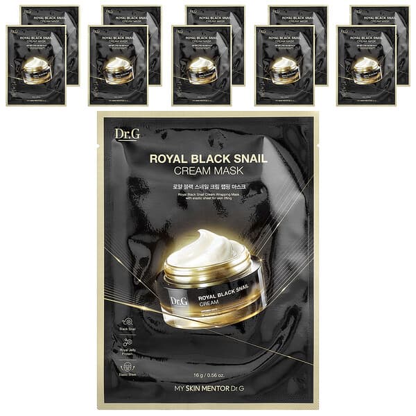 Dr. G, 로열 블랙 스네일 크림 뷰티 마스크, 10개, 각 16g(0.56oz)