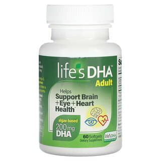 Life's DHA‏, למבוגרים, בריאות המוח, העיניים והלב, 200 מ"ג, 60 כמוסות רכות
